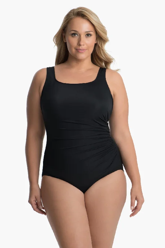 Plus Size Solid Sideswipe One Piece Swimsuit