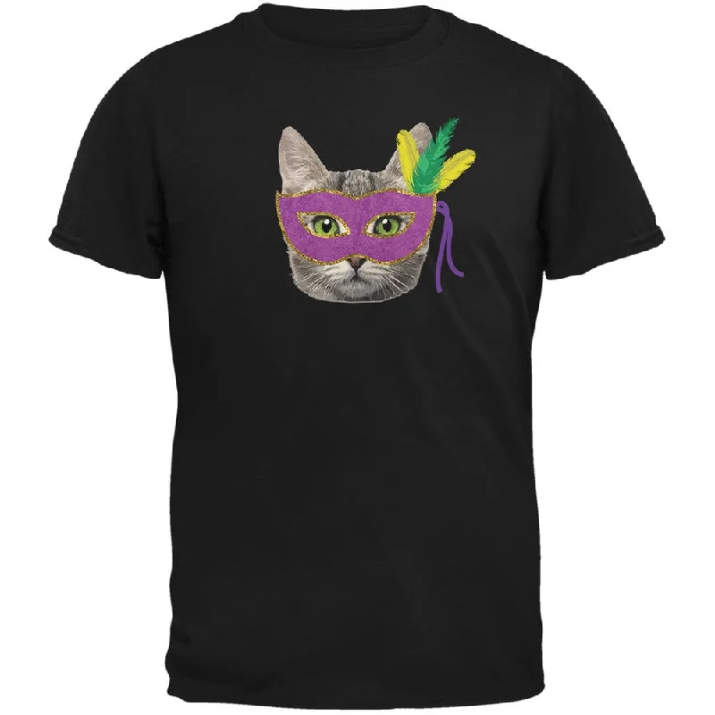 Mardi Gras Mask Funny Cat Black Youth T-ShirtEmbroidered T-Shirts