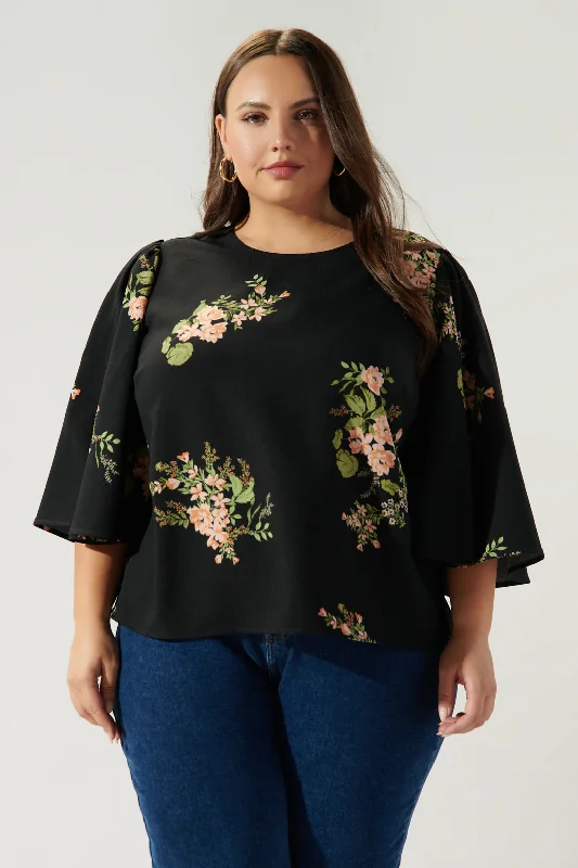 Gym Short Sleeve TopsJasleen Floral Lital Flutter Sleeve Top Curve