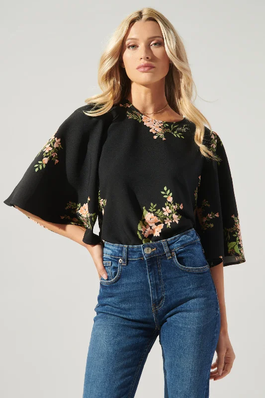 Yoga Short Sleeve TopsJasleen Floral Lital Flutter Sleeve Top