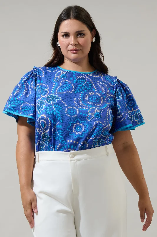 Waterproof Short Sleeve TopsKenner Floral Sydne Flutter Sleeve Top Curve