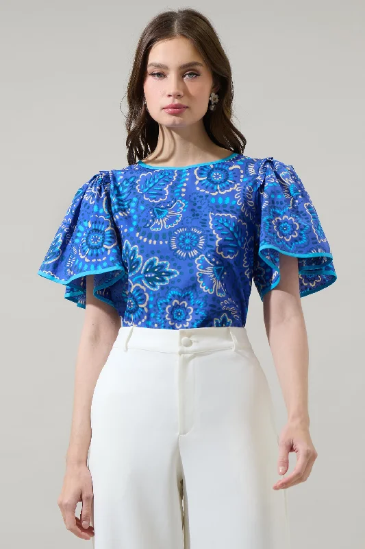 Casual Short Sleeve TopsKenner Floral Sydne Flutter Sleeve Top