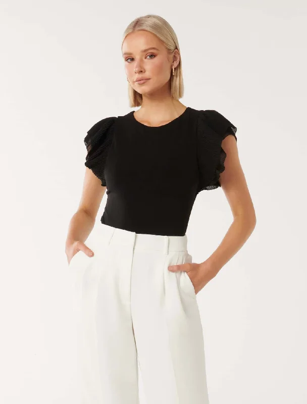 Hunting Short Sleeve TopsBeth Pleated Flutter Sleeve Top