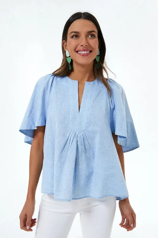 Urban Short Sleeve TopsChambray Finley Flutter Sleeve Top