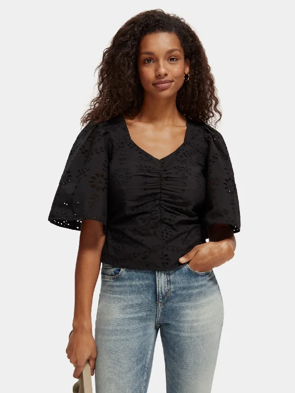 Punk Short Sleeve TopsRuched front flutter sleeve top