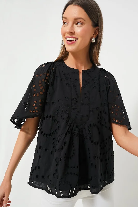 Striped Short Sleeve TopsBlack Eyelet Finley Flutter Sleeve Top