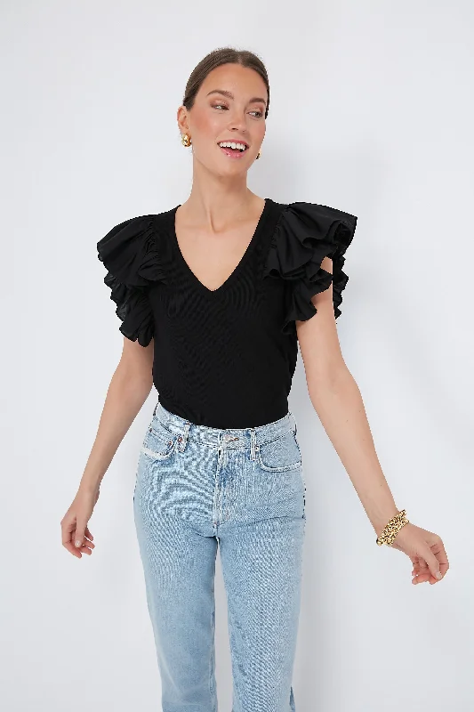 Cotton Short Sleeve TopsBlack Tory Flutter Sleeve Top