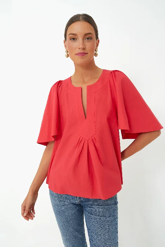 Colorblock Short Sleeve TopsRed Finley Flutter Sleeve Top