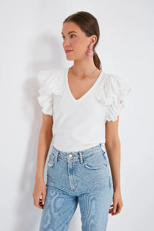 Distressed Short Sleeve TopsWhite Tory Flutter Sleeve Top