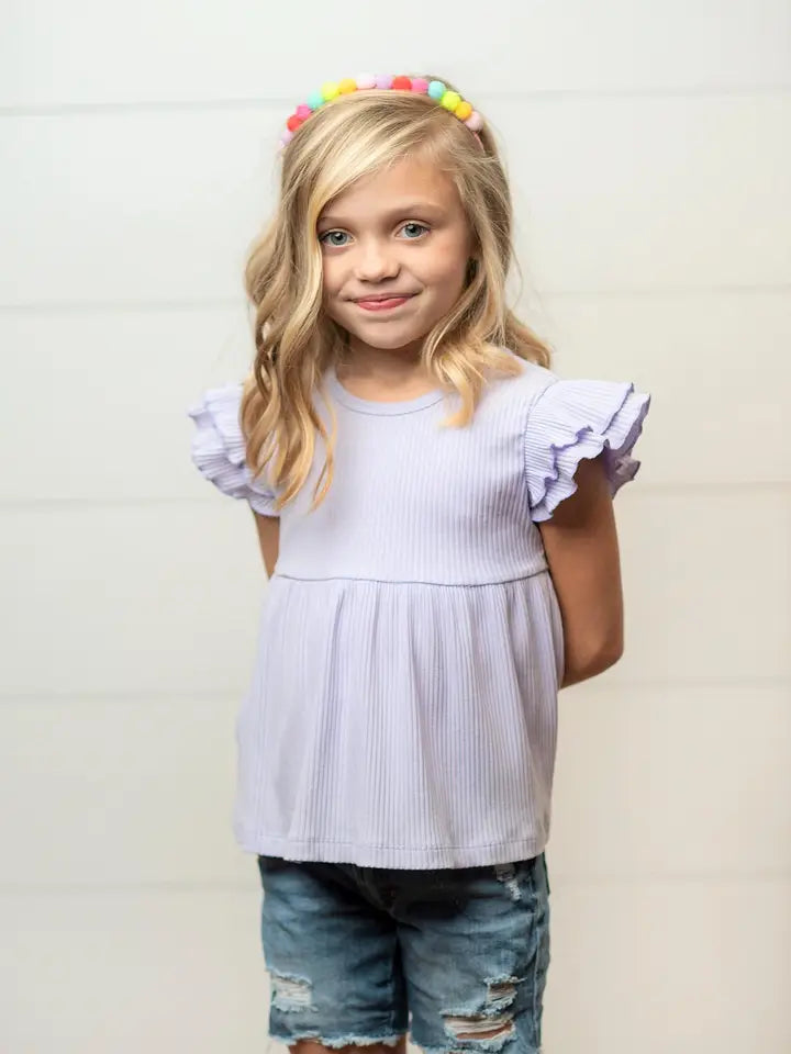 Lounge Short Sleeve TopsGIRLS Madi Flutter Sleeve Top in Lilac