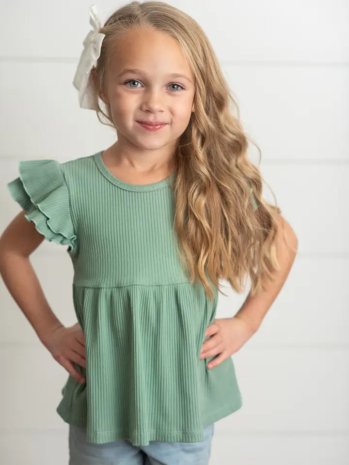 Travel Short Sleeve TopsGIRLS Madi Flutter Sleeve Top in Sage