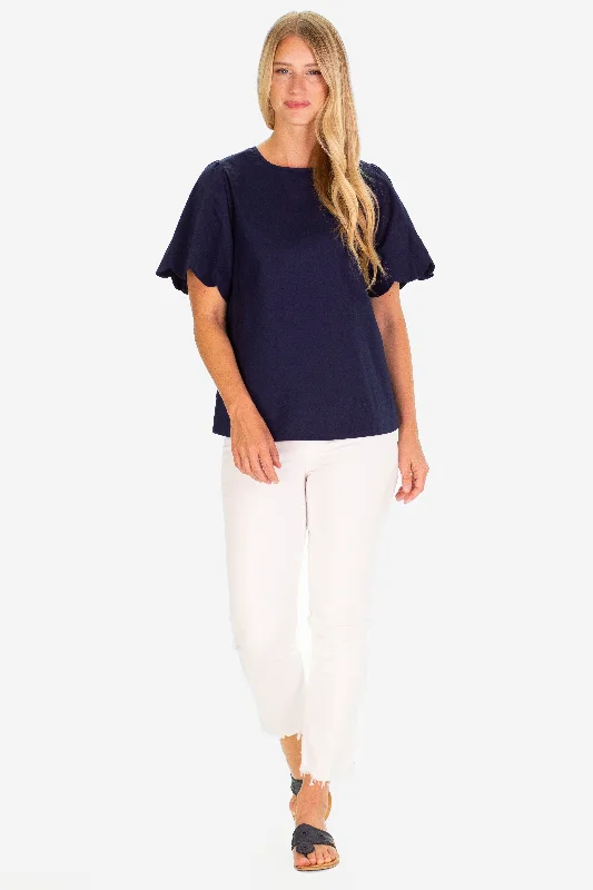 Casual Short Sleeve TopsThe Feye Flutter Sleeve in Navy Stretch