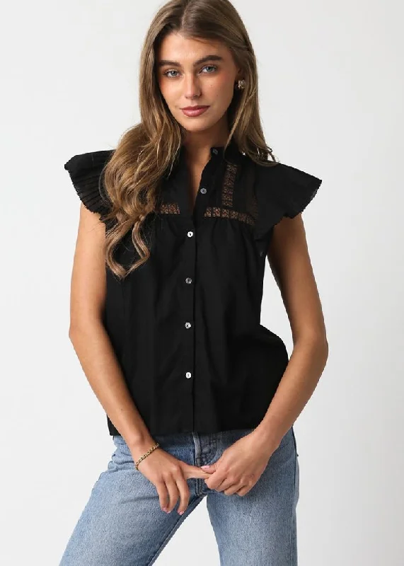 Quick-Dry Short Sleeve TopsMiranda Flutter Sleeve Top- Black ***FINAL SALE***