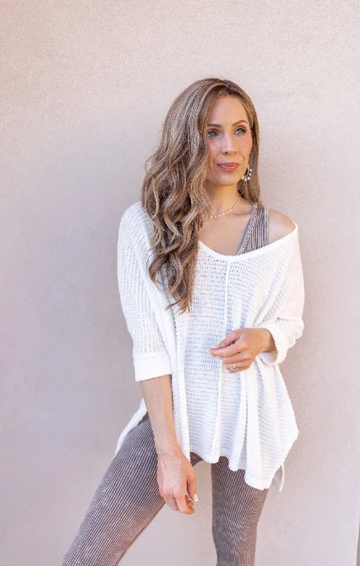 3/4 Sleeve Waffle Knit Top | S-XLKnitted Loose