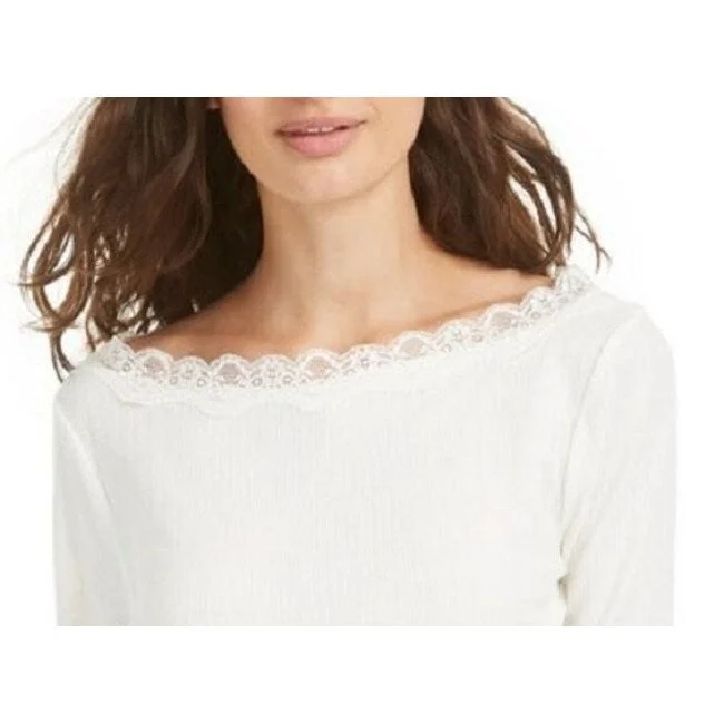 American Rag Juniors' Lace-Trimmed Pointelle-Knit Top White Size X-SmallKnitted Button-Up