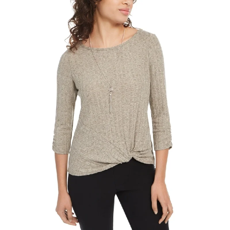 BCX Juniors' Knit Twist-Front Top Beige Size X-SmallKnit Lace