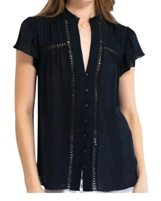 Work Short Sleeve TopsChez Flutter Sleeve Top In Black