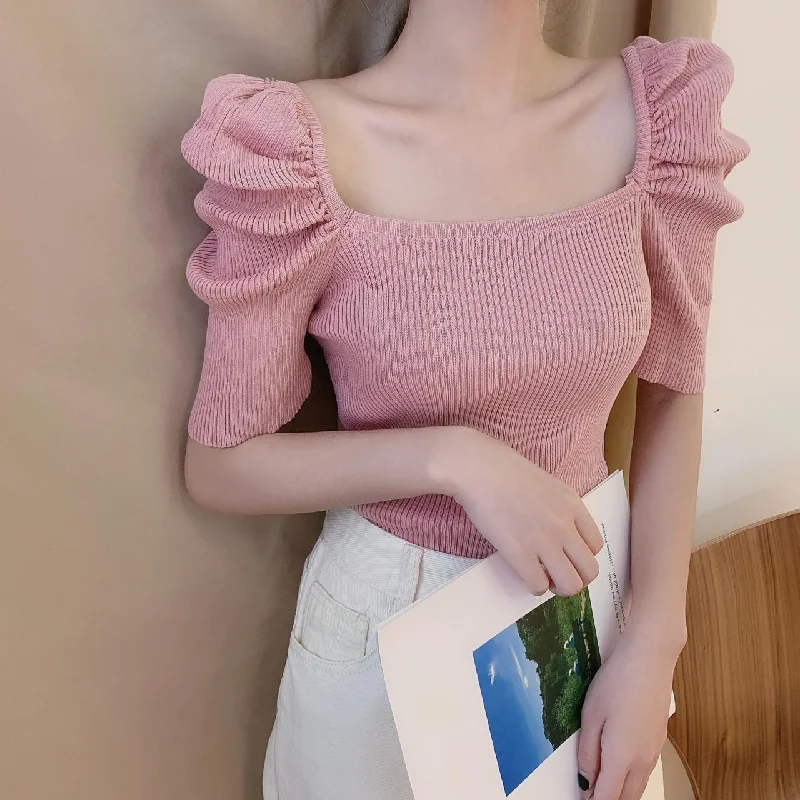 Cute round neck knitted top    S46Knit Ribbed