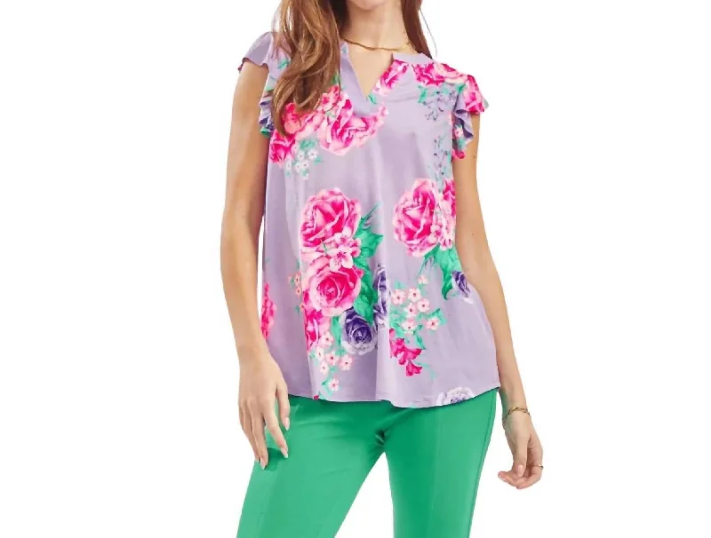 Thermal Short Sleeve TopsFlutter Sleeve Top In Lavender Floral