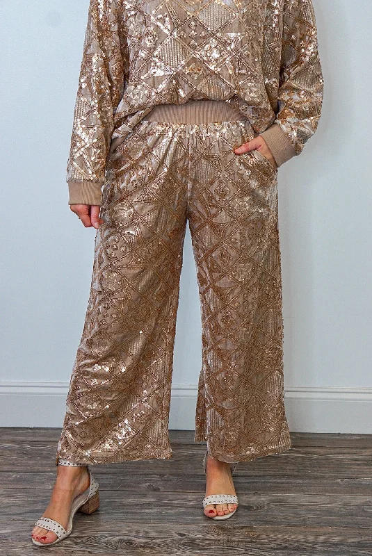 Chasing Mistletoe Gold Sequin Pants