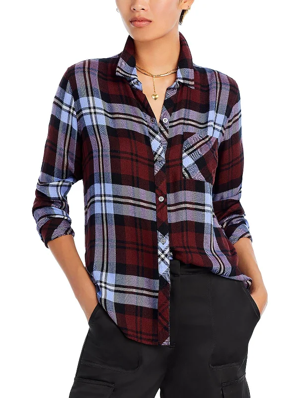 Outdoor down jacketHunter Womens Plaid Button-Down Button-Down Top