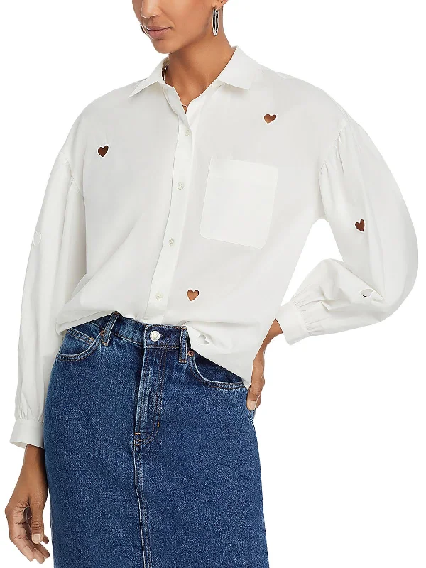 Down windbreakerJanae Womens Collar Eyelet Button-Down Top