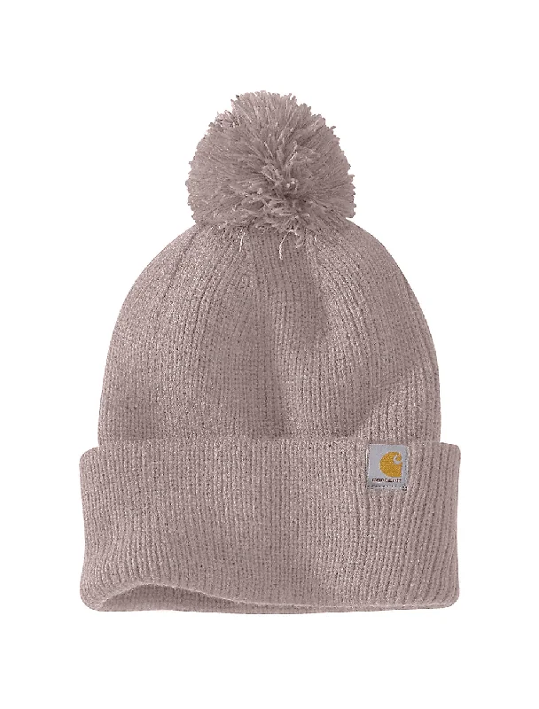 106003 - Women's knit pom-pom cuffed beanie - MinkKnitted Crop