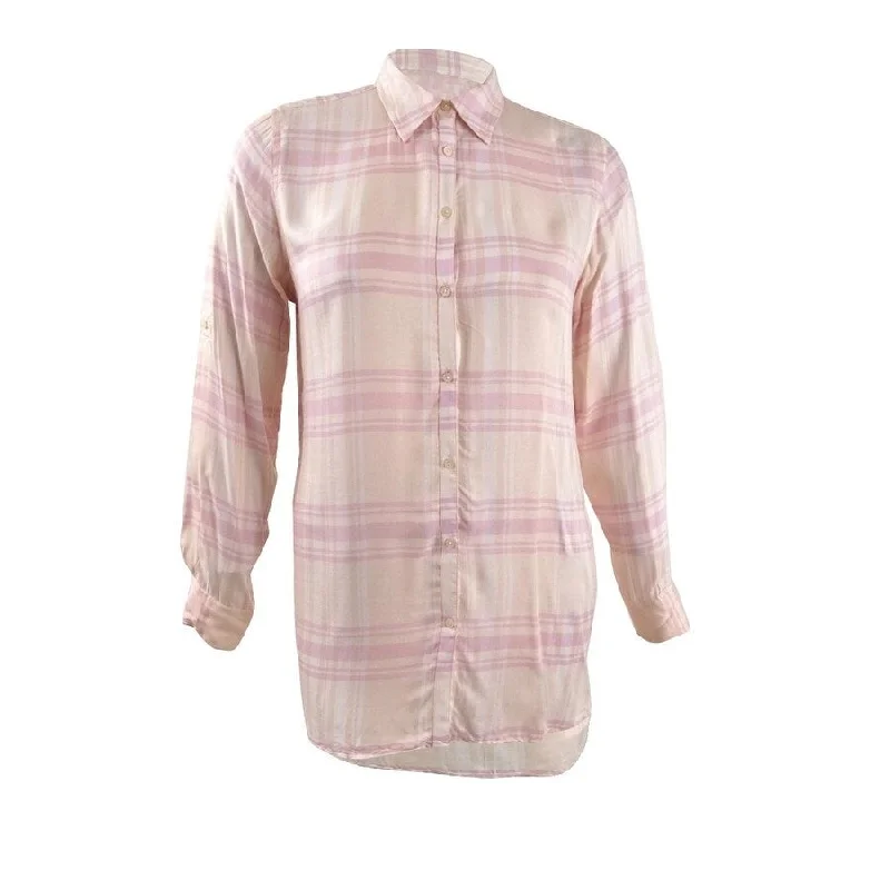 Street down jacketLauren Ralph Lauren Women's Kawena Plaid Hi-Low Button-Down Top (L, Pink)