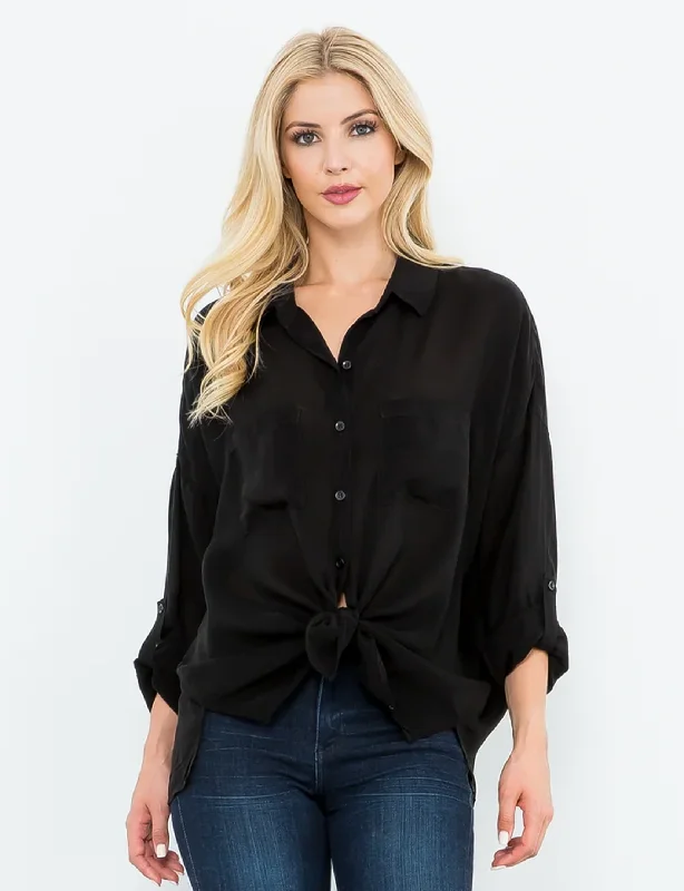 Anti-static treatmentCargo Button Down Tie Top, Black