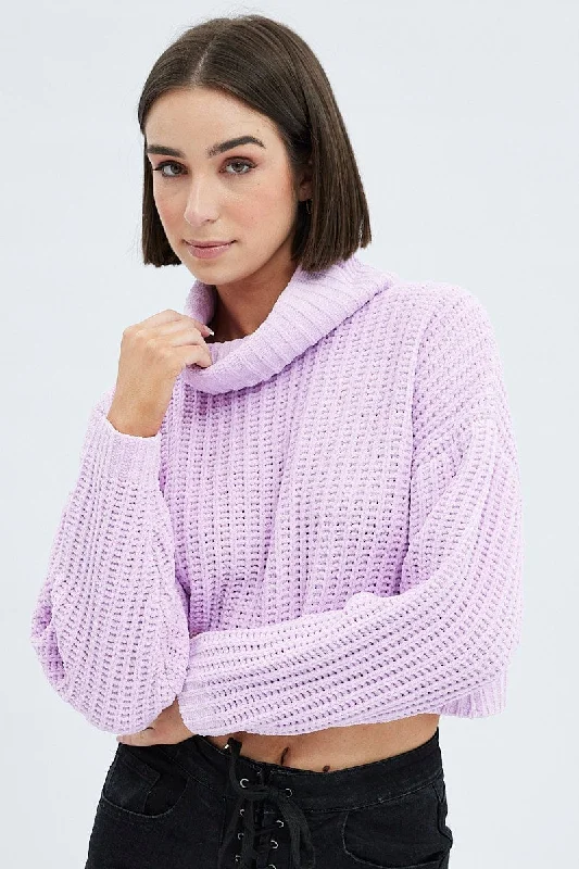 Pink Knit Jumper Turtle Neck ChenilleKnitted Sheer