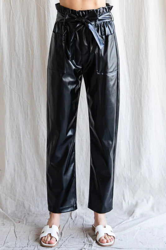 Pleather Favorite Black Paperbag Pants