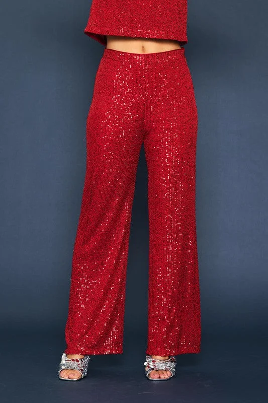 Shimmering Perfection Red Sequin Pants