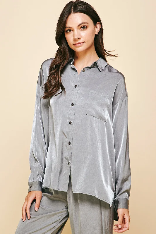 BreathabilitySatin Button Down Top