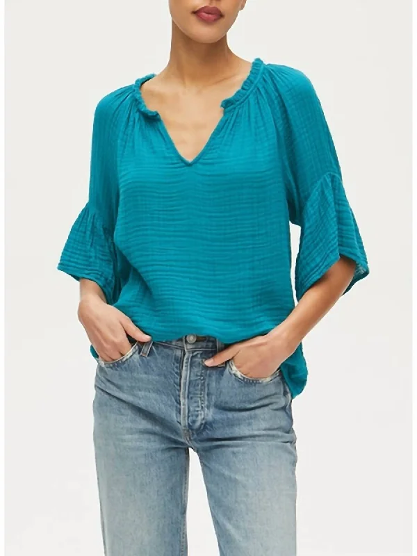 Minimalist Short Sleeve TopsSavannah Flutter Sleeve Top In Deep Teal