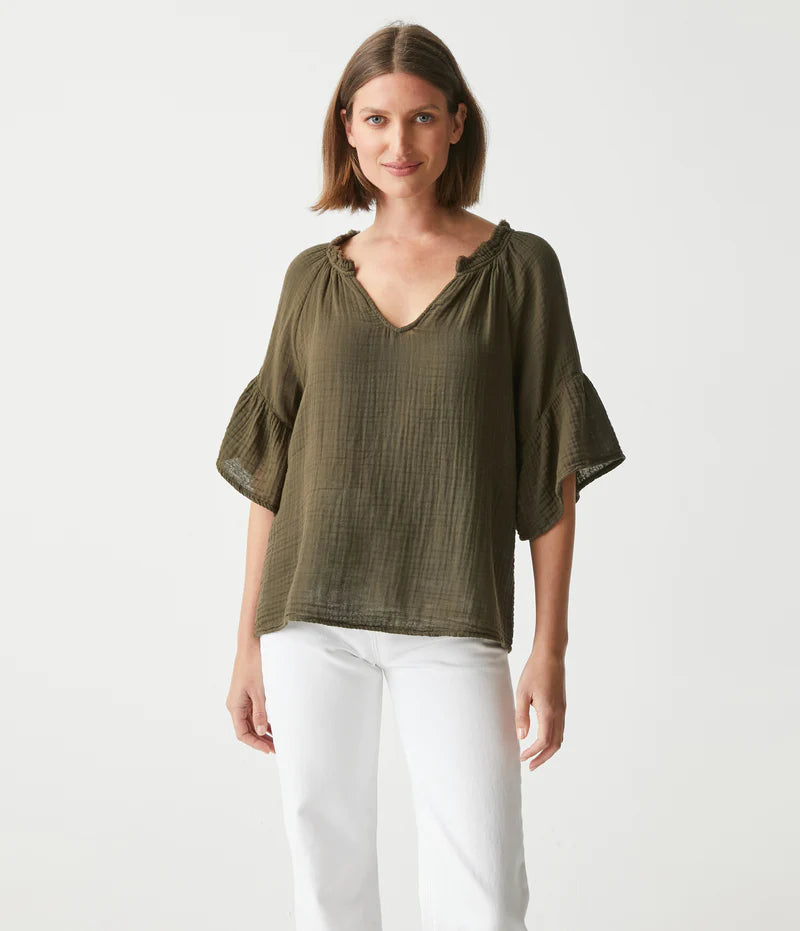 Travel Short Sleeve TopsSavannah Gauze Top with Flutter Sleeves