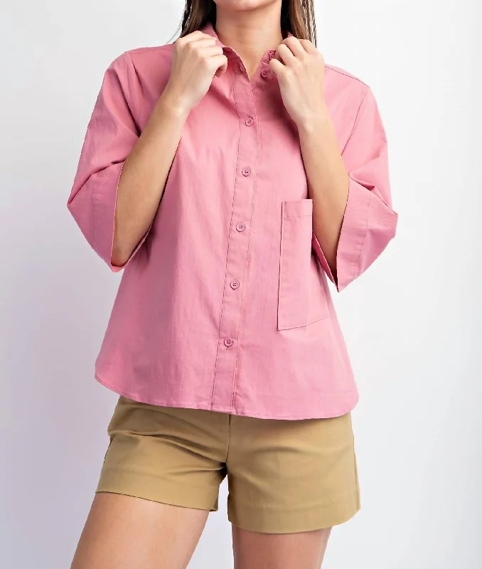 Waterproof Wind performanceStretch Poplin Button Down Top In Mauve