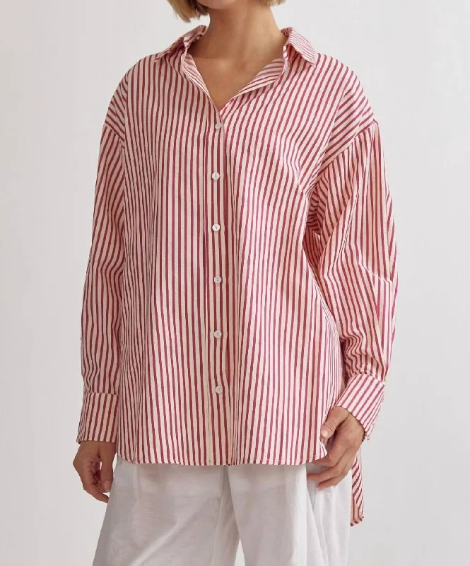 Wind resistanceStriped Button Down Top In Hot Pink