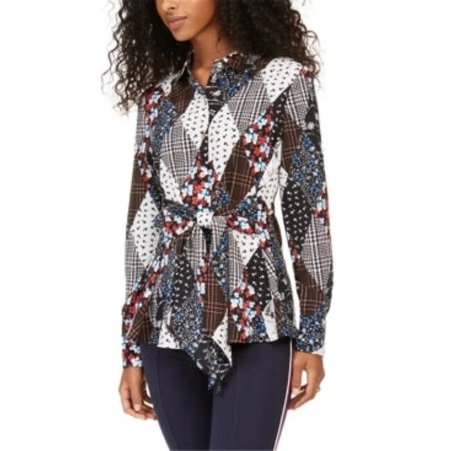 Long down jacketTommy Hilfiger Women's Printed Button-Down Top Black Size Xl