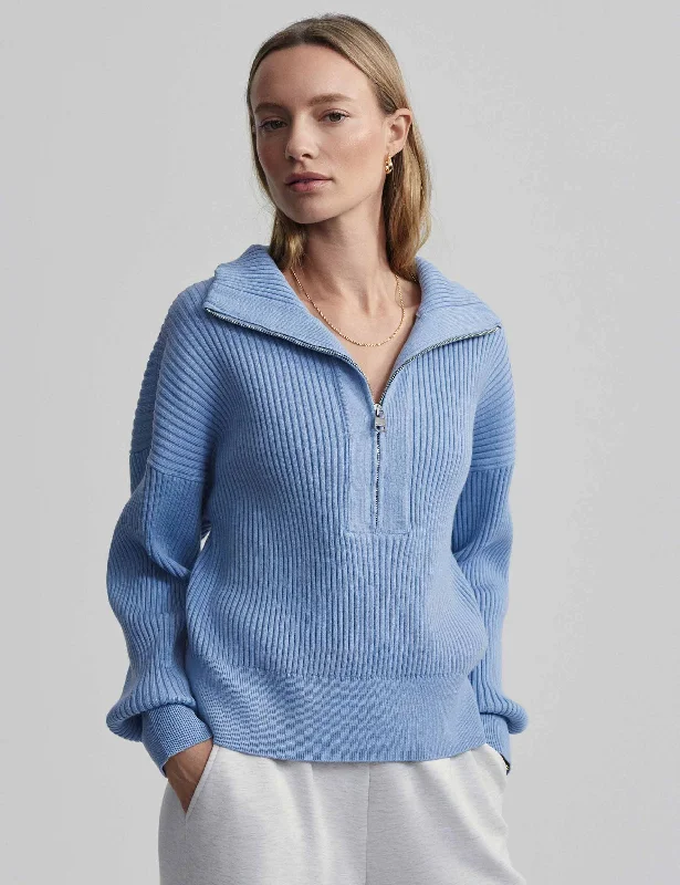 Janie Half Zip Knit - Ashley BlueKnit Chunky