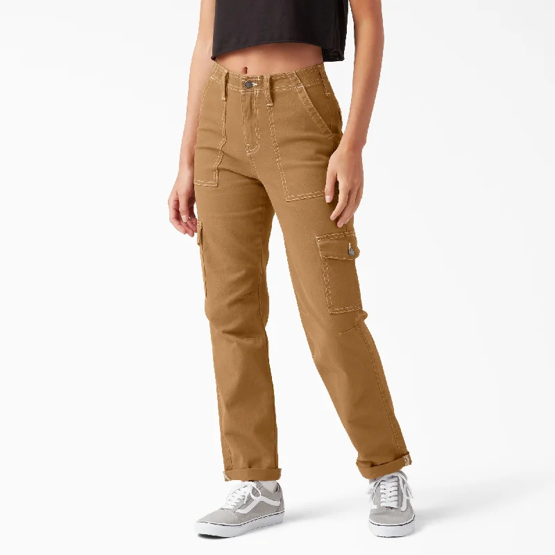 Women's Skinny Fit Cuffed Cargo Pants, Brown Duck