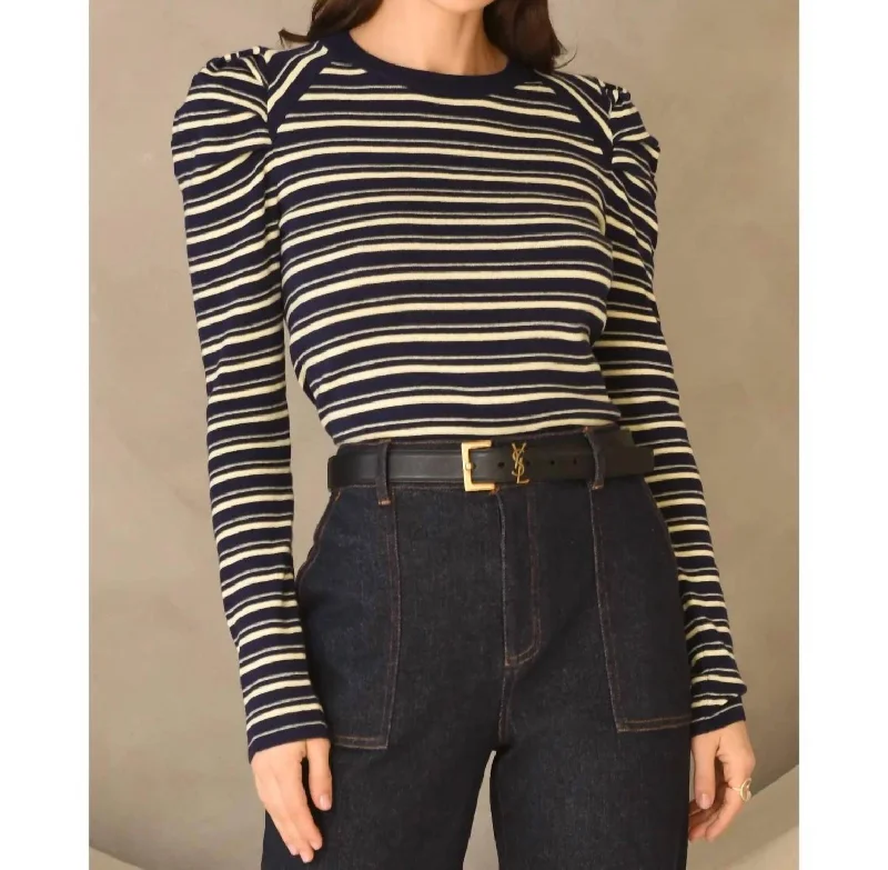 Wally Stripe Knit Top In Navy-LemonKnitted Layered