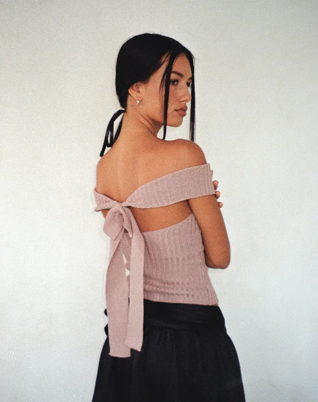 Wilda Bardot Bow Back Top in Knit BlushKnitted Spring