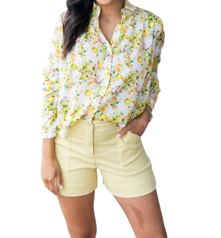 Compressible designWomen's Button Down Top In Lemon Squeeze Multi