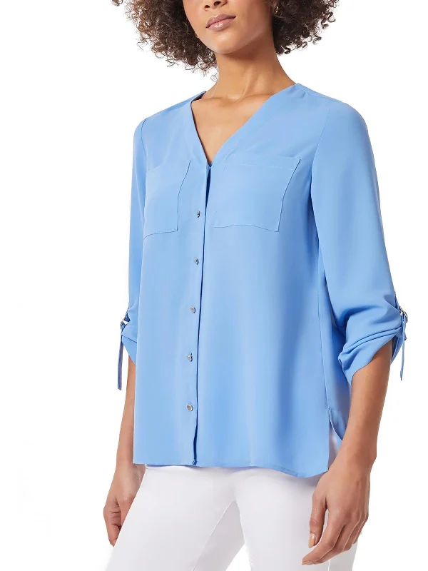 Hidden pocketsWomens Button-Down Work Wear Button-Down Top