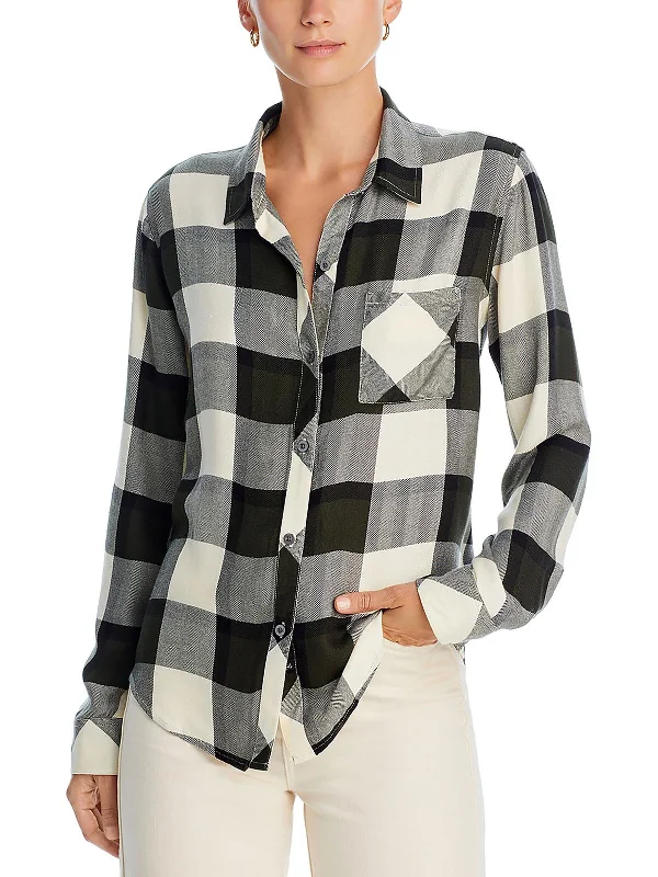 Antistatic performanceWomens Collar Plaid Button-Down Top