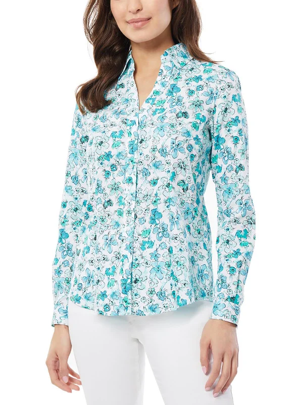 Goose downWomens Collared 100% Cotton Button-Down Top