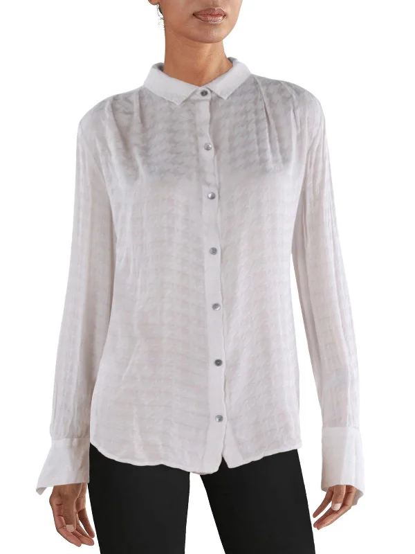 Sports down jacketWomens Collared Houndstooth Button-Down Top