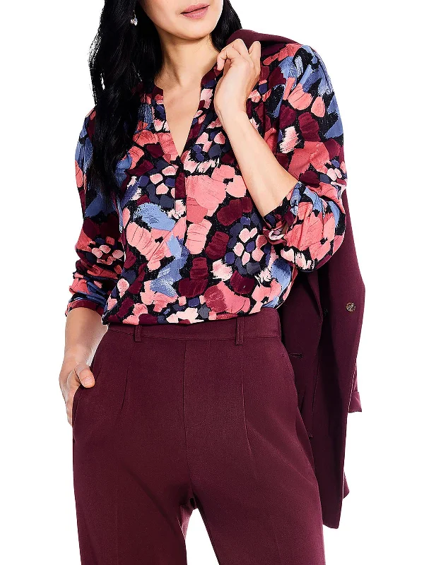 Down fillingWomens Floral Print Workwear Button-Down Top