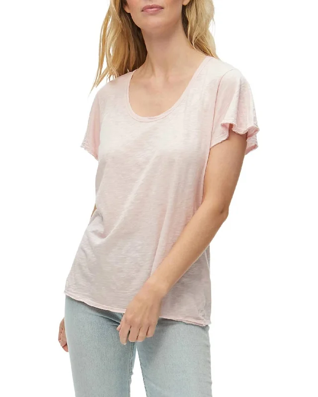 Cotton Short Sleeve TopsWomen's Jana Scoop Neck Flutter Sleeve Top In Rose