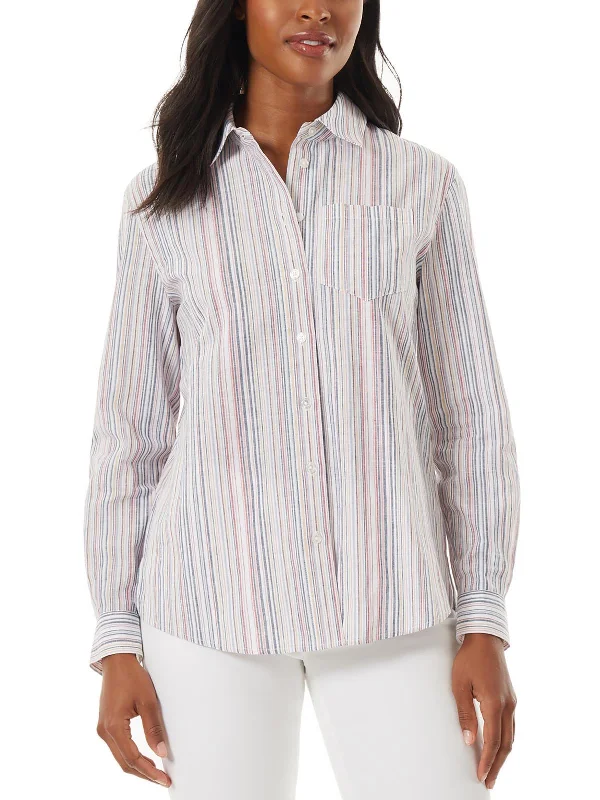 Down workwearWomens Linen Blend Collared Button-Down Top